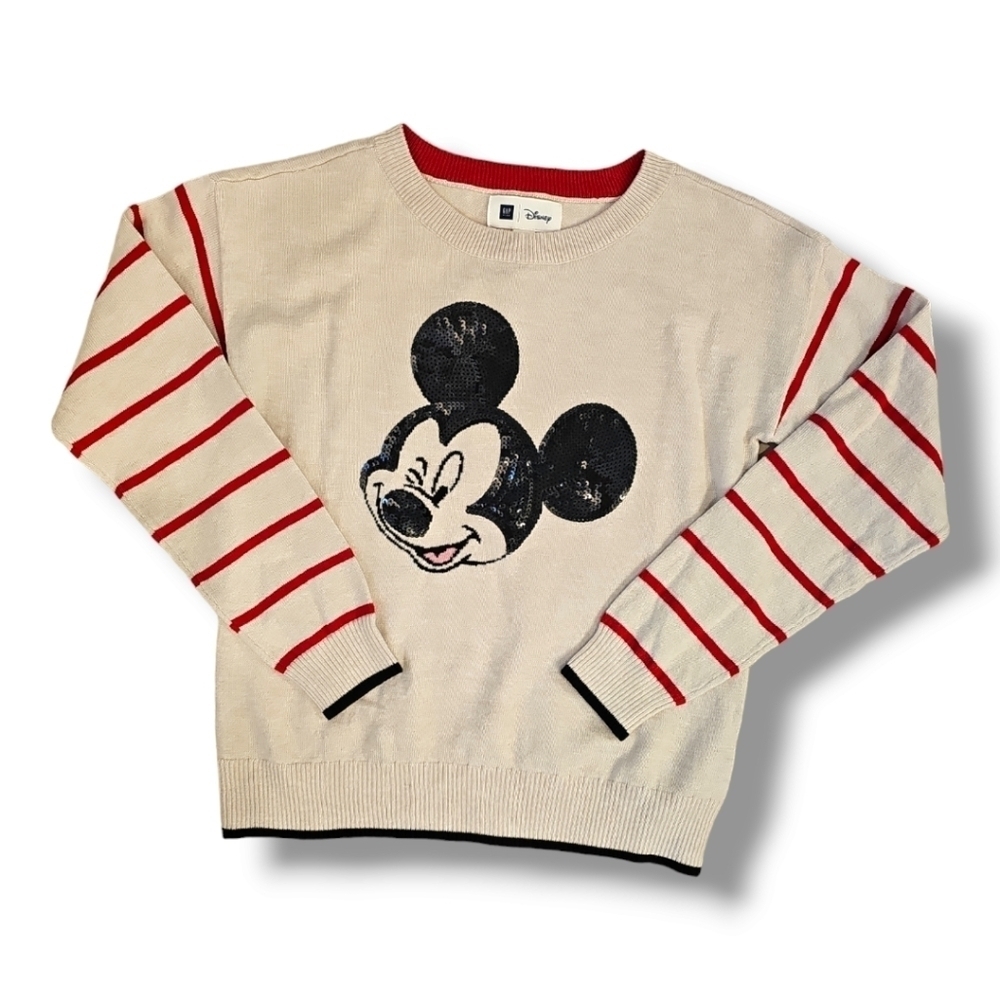 Gap Kids Disney Mickey Mouse Sequin Crewneck Long-Sleeve Sweater - Size Medium